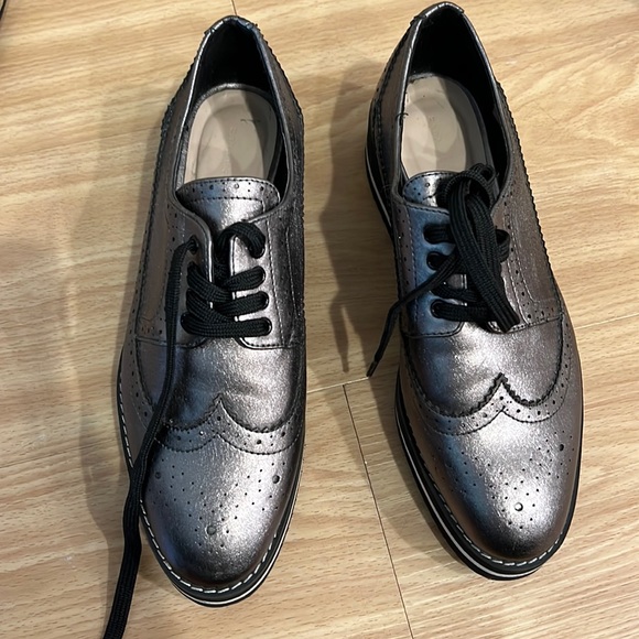 Zara dark silver metallic platform oxfords